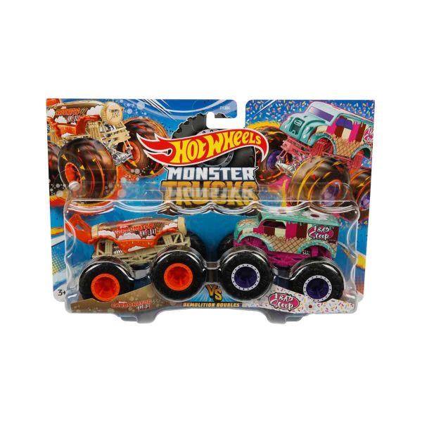 HOT WHEELS FYJ64 Monster Trucks 2'li 1:64 Ölçekli Model Oyuncak Arabalar Carbonator Hwfloat ve 1 Bad Scoop