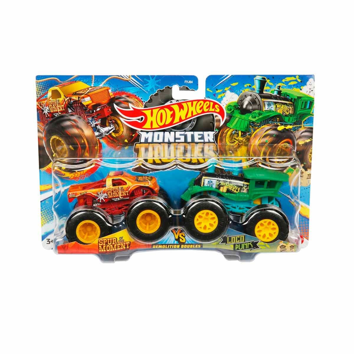 HOT WHEELS FYJ64 Monster Trucks 2'li 1:64 Ölçekli Model Oyuncak Arabalar Spur Of The Moment ve Loco Punk
