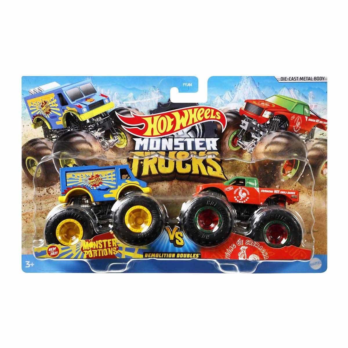 HOT WHEELS FYJ64 Monster Trucks 2'li 1:64 Ölçekli Model Oyuncak Arabalar Monster Portions ve Tuong Ot