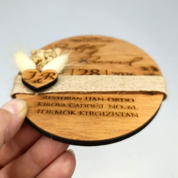 Düğün Davetiyesi Elips Kesim Ahşap Davetiye AHD-202617 13x19 cm - Kızıl