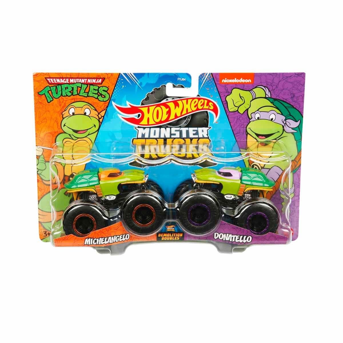 HOT WHEELS FYJ64 Monster Trucks 2'li 1:64 Ölçekli Model Oyuncak Arabalar Michelangelo ve Donatello