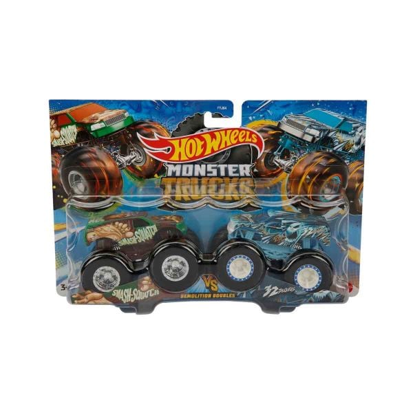 HOT WHEELS FYJ64 Monster Trucks 2'li 1:64 Ölçekli Model Oyuncak Arabalar Smash Squatch ve 32 Degrees