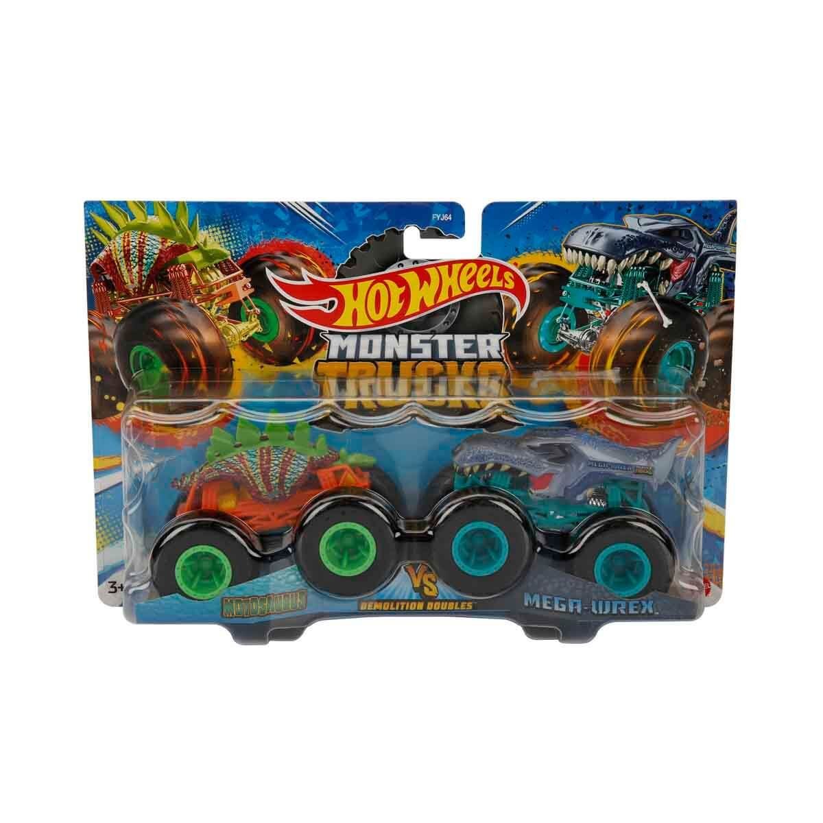 HOT WHEELS FYJ64 Monster Trucks 2'li 1:64 Ölçekli Model Oyuncak Arabalar Motosaurus ve Mega Wrex