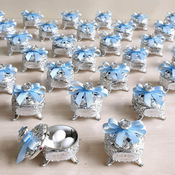 Nikah Şekeri Hediyeliği Ayaklı Gümüş Plastik Kutu Nks-47G