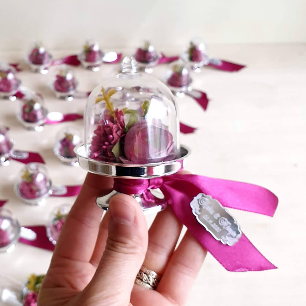 Nikah Şekeri Hediyeliği Gümüş Çiçek Fanusu Nks-48G