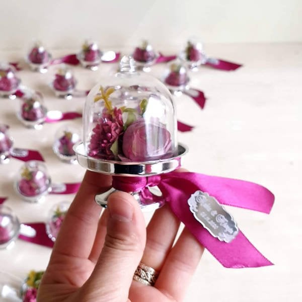 Nikah Şekeri Hediyeliği Gümüş Çiçek Fanusu Nks-48G