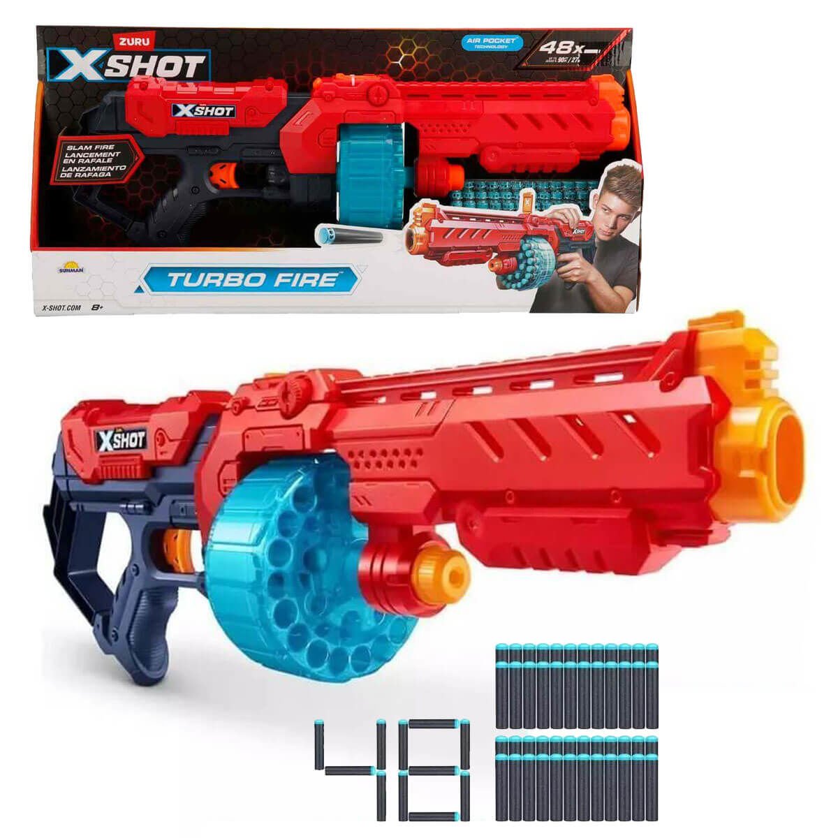 X-Shot Excel Turbo Fire 48 Mermili 56 cm Sünger Atan Silah Zr-36270