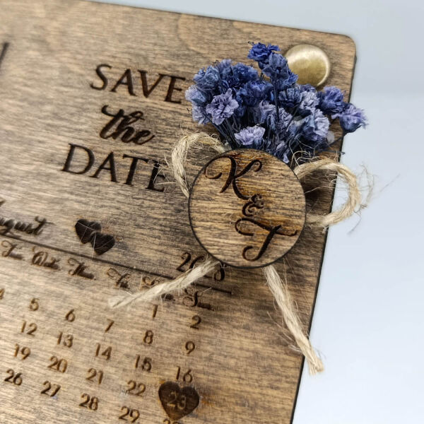 Düğün Davetiyesi AHD-202619 Takvimli 4 Köşe Perçinli Ahşap Davetiye 12x19 cm - Koyu Ceviz