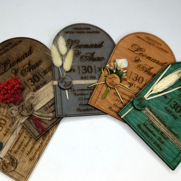 Düğün Davetiyesi AHD-202620 Üst Oval Kubbe Kesim Ahşap Davetiye 11x16 cm - Yeşil