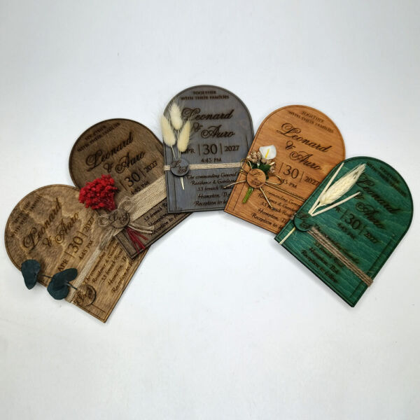 Düğün Davetiyesi AHD-202620 Üst Oval Kubbe Kesim Ahşap Davetiye 13x19 cm - Koyu Ceviz