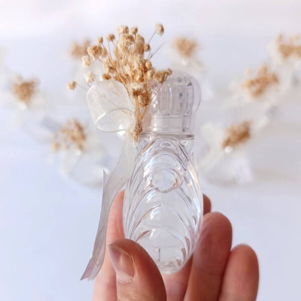 Nikah Şekeri Hediyeliği Kolonya Şişesi Nks-301A Cipso Çiçekli Plastik İstiridye Şişe