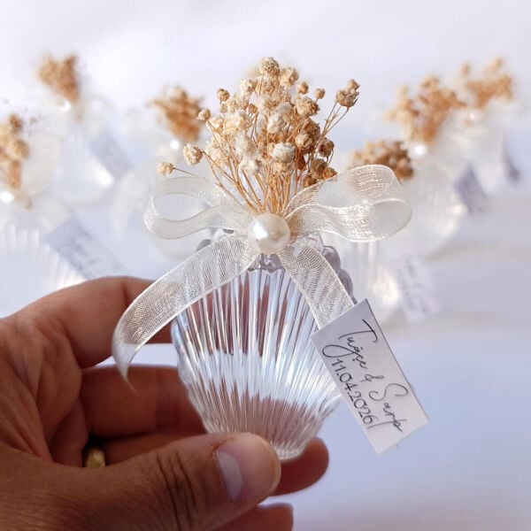 Nikah Şekeri Hediyeliği Kolonya Şişesi Nks-301A Cipso Çiçekli Plastik İstiridye Şişe