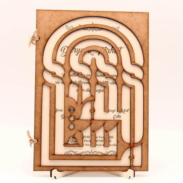 Ahşap Düğün Davetiyesi Maşallah Motifli Davetiye Modelleri | AHD-3006