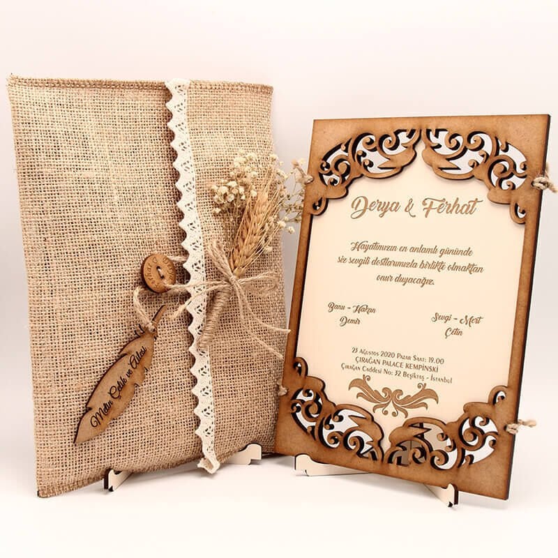 Ahşap Düğün Davetiyesi AHD-3015 | Çerçeve Görünümlü Ahşap Davetiye