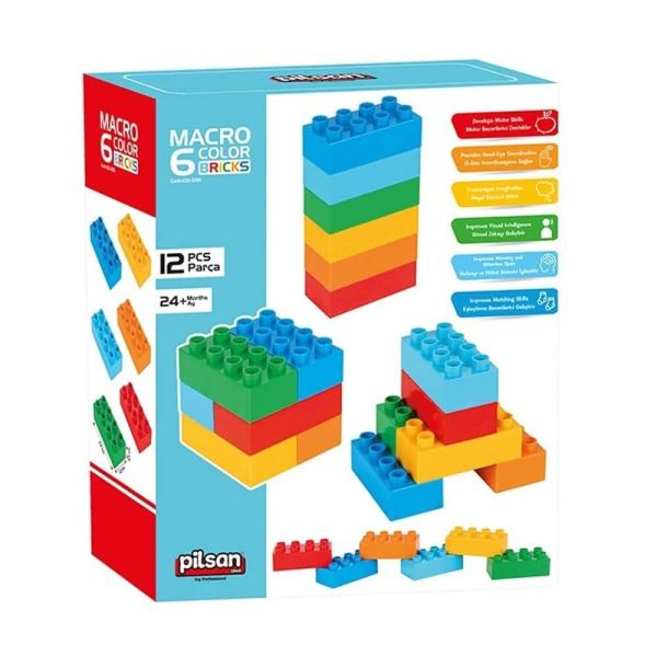Macro 6 Renkli 12 Parça Tuğla Bloklar Eğitici Oyuncak Seti PL-03-555