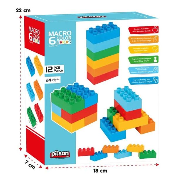 Macro 6 Renkli 12 Parça Tuğla Bloklar Eğitici Oyuncak Seti PL-03-555