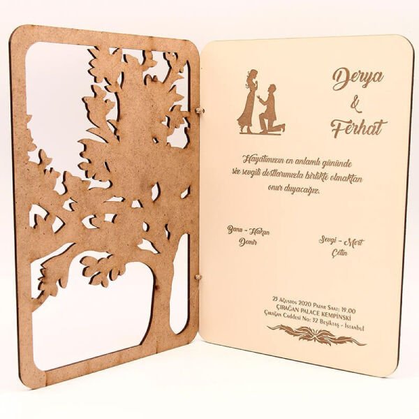 Ahşap Düğün Davetiyesi, Akasya Ağacı Desenli Davetiye | AHD-3017c