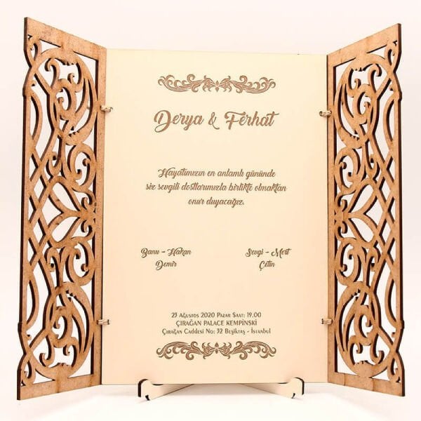 Ahşap Düğün Davetiyesi AHD-3018c | Karışık Desenli Ahşap Davetiye
