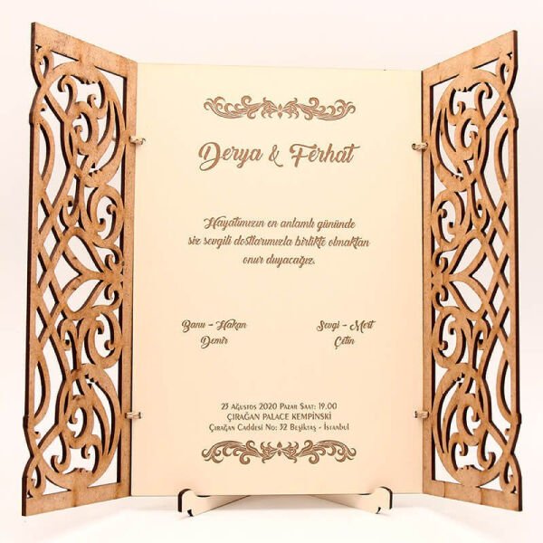 Ahşap Düğün Davetiyesi AHD-3018c | Karışık Desenli Ahşap Davetiye