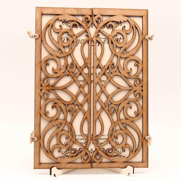 Ahşap Düğün Davetiyesi AHD-3018b | Karışık Desenli Ahşap Davetiye