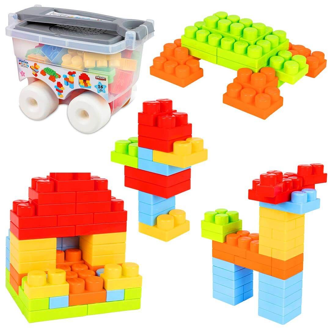 Arabalı Kutu İçinde 56 Parça Master Bloklu Trolley Eğitici Oyuncak Seti PL-03-575