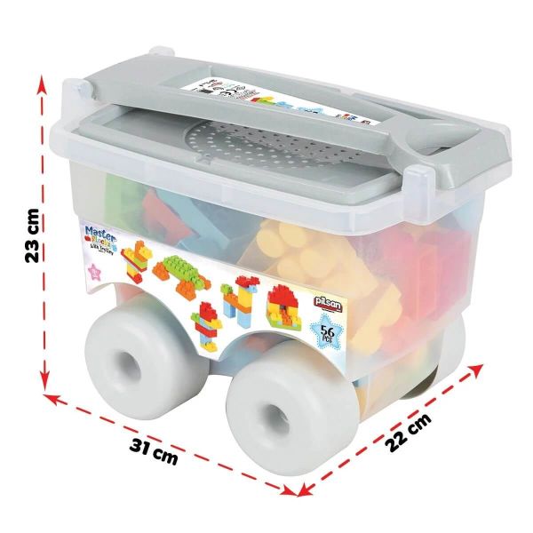 Arabalı Kutu İçinde 56 Parça Master Bloklu Trolley Eğitici Oyuncak Seti PL-03-575