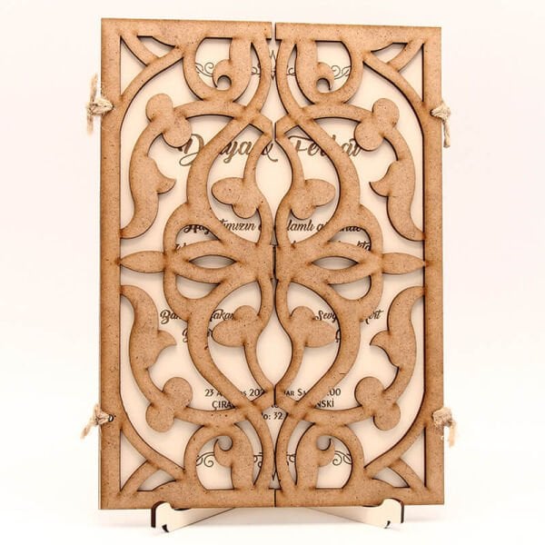 Ahşap Düğün Davetiyesi AHD-3020b | Karışık Desenli Ahşap Davetiye