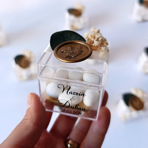 Nikah Şekeri Hediyeliği Nks-315 Mühürlü Madlen Çikolata ve Badem Şekerli Mika Kutu