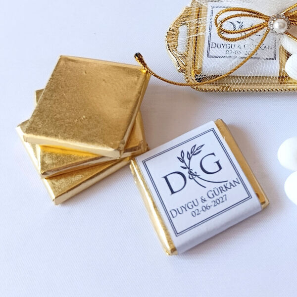 Nikah Şekeri Nks-317A Madlen Çikolata ve Badem Şekerli Gold Metal Mini Tepsi