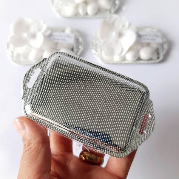 Nikah Şekeri Nks-318B Badem Şekerli Ortanca Çiçekli Gümüş Metal Mini Tepsi