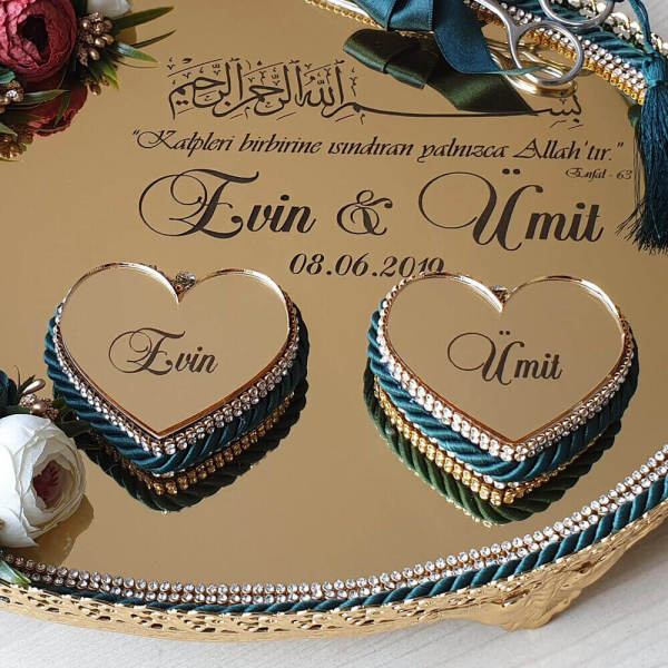 Nişan Tepsisi Tps-05G | Kulplu Oval Gold Metal Söz Tepsisi