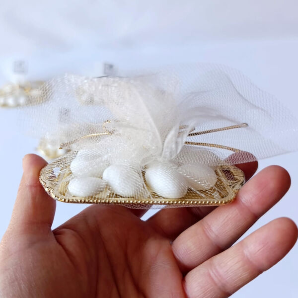 Nikah Şekeri Nks-319 Badem Şekerli Deniz Yıldızlı Metal Mini Tepsi