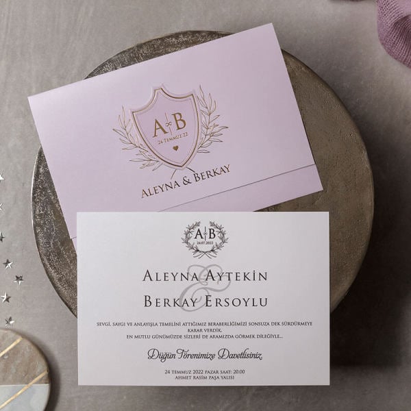 Düğün Davetiyesi İkw-40458 | Lila Renkli Katlamalı Zarflı Modern Davetiye