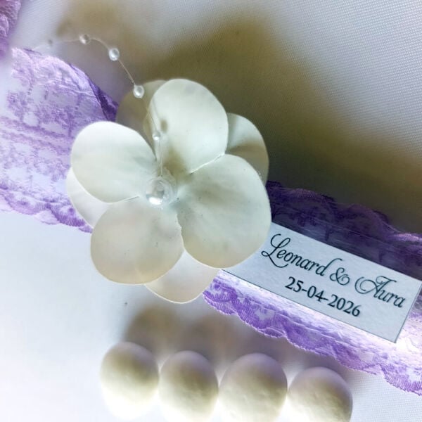 Nikah Şekeri Magnet Nks-321 Badem Şekerli Ortanca Çiçekli Mor Organze Tül Kese