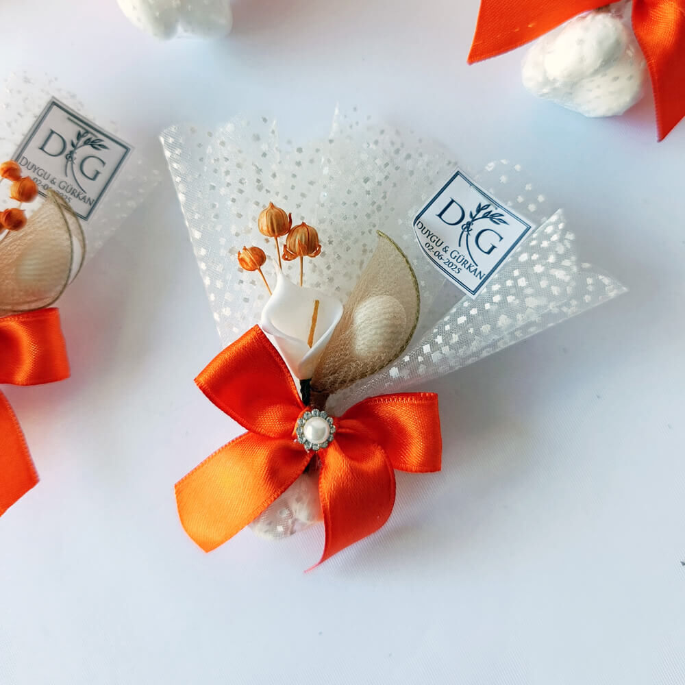 Nikah Şekeri Magnet Nks-322 Badem Şekerli Gala Çiçekli Tül Kese