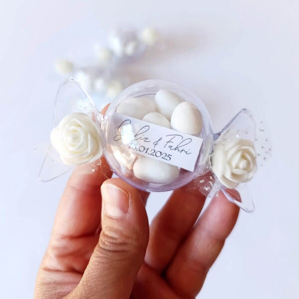 Nikah Şekeri Badem Şekerli Bayram Şekeri Şeklinde Yuvarlak Mika Kutu Nks-323
