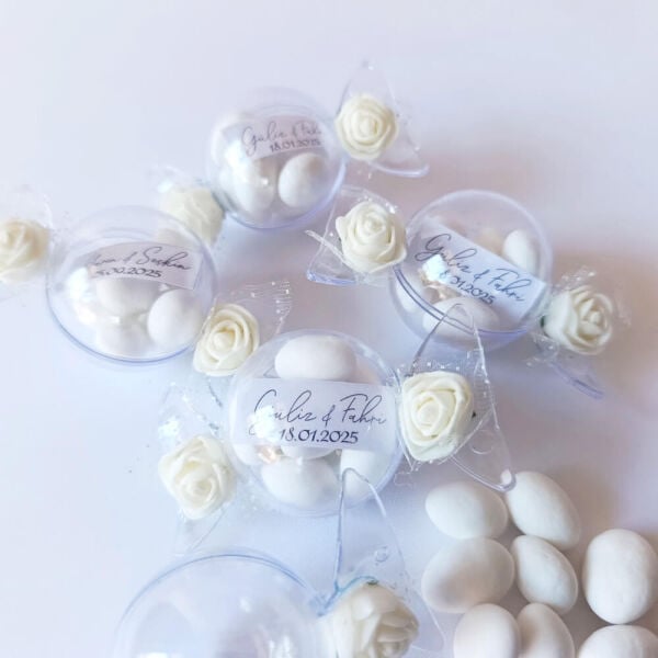 Nikah Şekeri Badem Şekerli Bayram Şekeri Şeklinde Yuvarlak Mika Kutu Nks-323