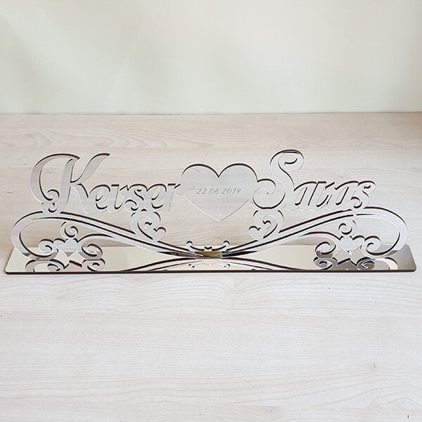 Nişan Masası İsimliği | Pleksi İsimlik 02 Gümüş