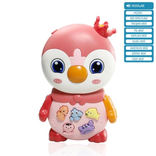 Oyuncak Işıklı ve Sesli Müzikli Penguen Bebek Piyanosu Pembe VR-B855-136A
