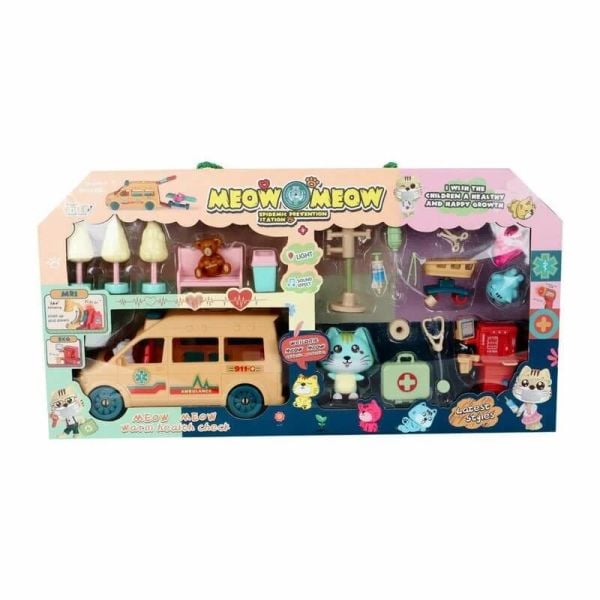 Kedili Oyuncak Ambulans ve Hayvan Hastanesi Seti Sesli Işıklı MG-089D4