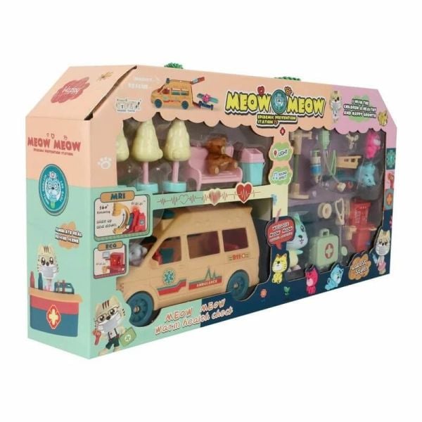 Kedili Oyuncak Ambulans ve Hayvan Hastanesi Seti Sesli Işıklı MG-089D4