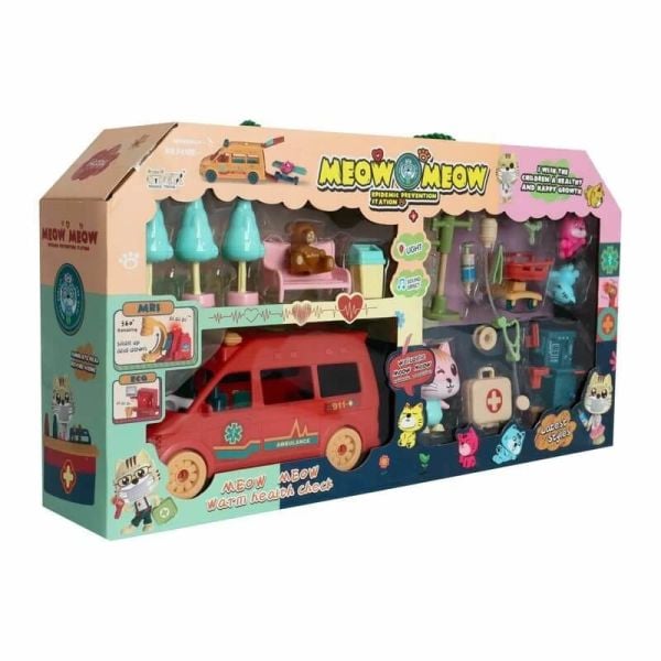 Kedili Oyuncak Ambulans ve Hayvan Hastanesi Seti Sesli Işıklı MG-089D4