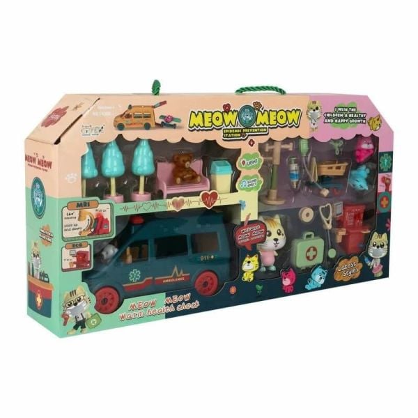 Kedili Oyuncak Ambulans ve Hayvan Hastanesi Seti Sesli Işıklı MG-089D4