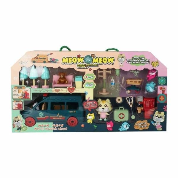 Kedili Oyuncak Ambulans ve Hayvan Hastanesi Seti Sesli Işıklı MG-089D4