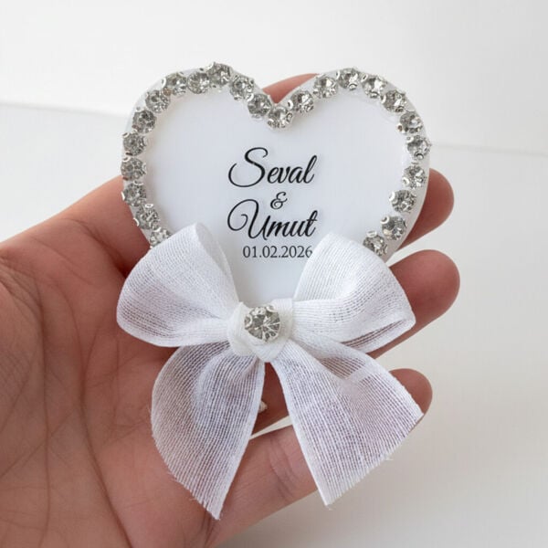 Nikah Şekeri Magneti Nks-327A Arkası Boyalı Kristal Taş Döşeme Şeffaf Pleksi Kalp Magnet