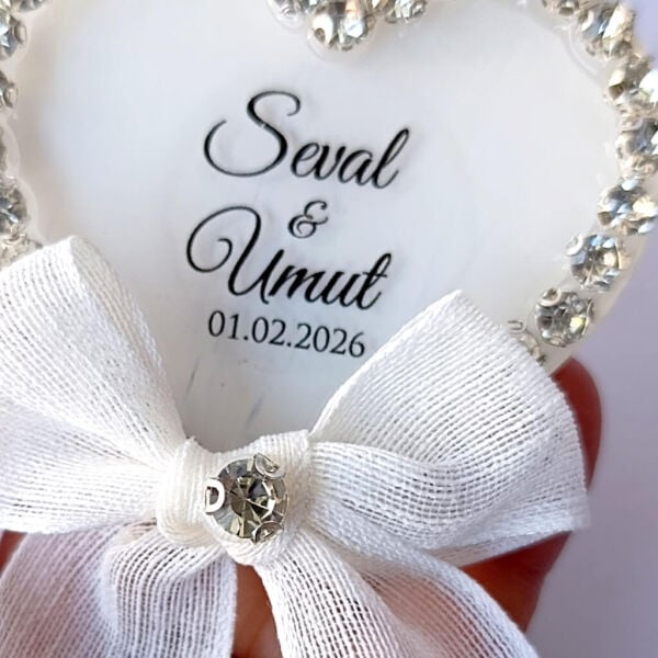 Nikah Şekeri Magneti Nks-327A Arkası Boyalı Kristal Taş Döşeme Şeffaf Pleksi Kalp Magnet