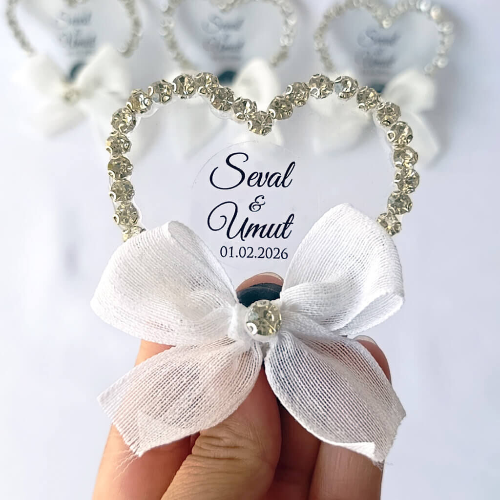 Nikah Şekeri Magneti Nks-327B Kristal Taş Çerçeveli Şeffaf Pleksi Kalp Magnet