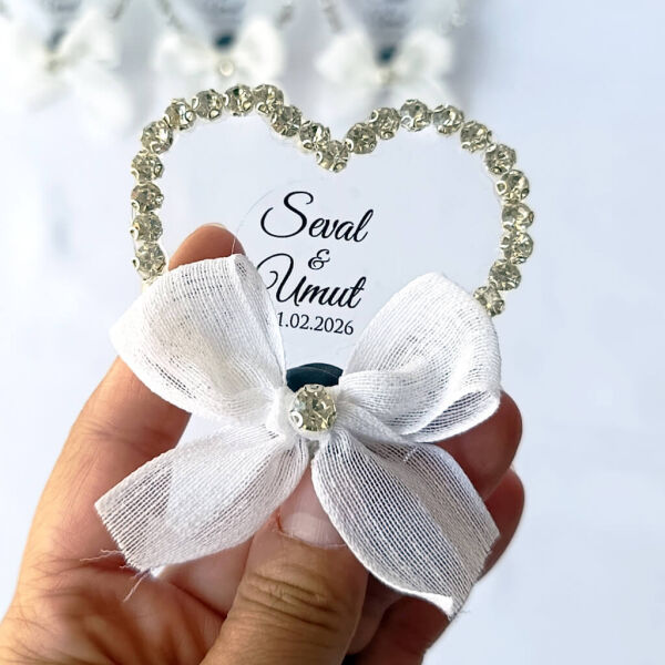 Nikah Şekeri Magneti Nks-327B Kristal Taş Çerçeveli Şeffaf Pleksi Kalp Magnet