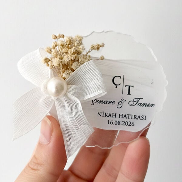 Nikah Şekeri Hediyeliği Nks-329 Tırtıklı Yuvarlak Şeffaf Pleksi Magnet