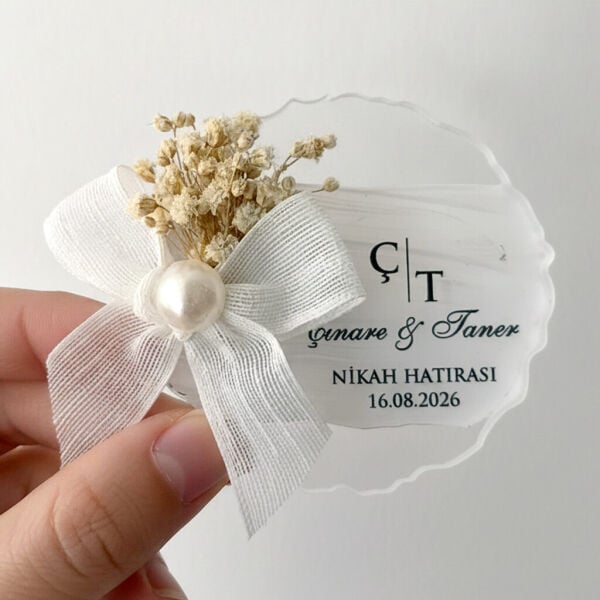 Nikah Şekeri Hediyeliği Nks-329 Tırtıklı Yuvarlak Şeffaf Pleksi Magnet